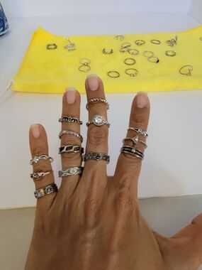 Silver Color Metal Stackable Midi and Skinny Rings Set - Metal